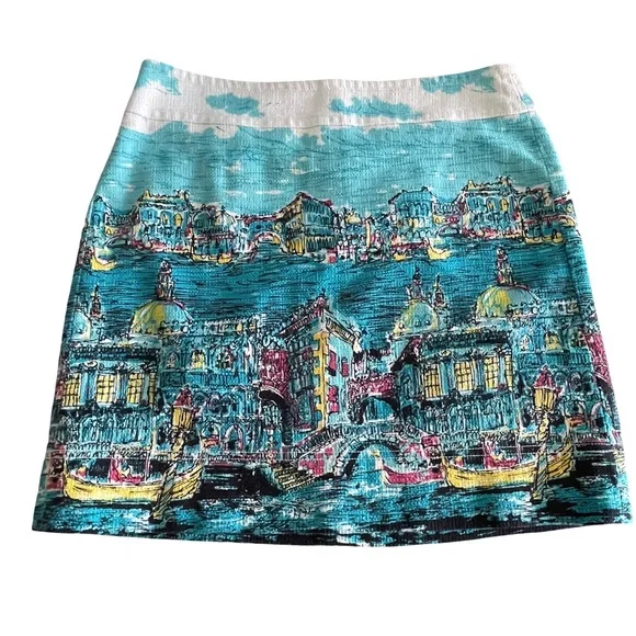 Talbots Venice Grand Canal Scenic Print Skirt Women’s Size 10P - Picture 8 of 14